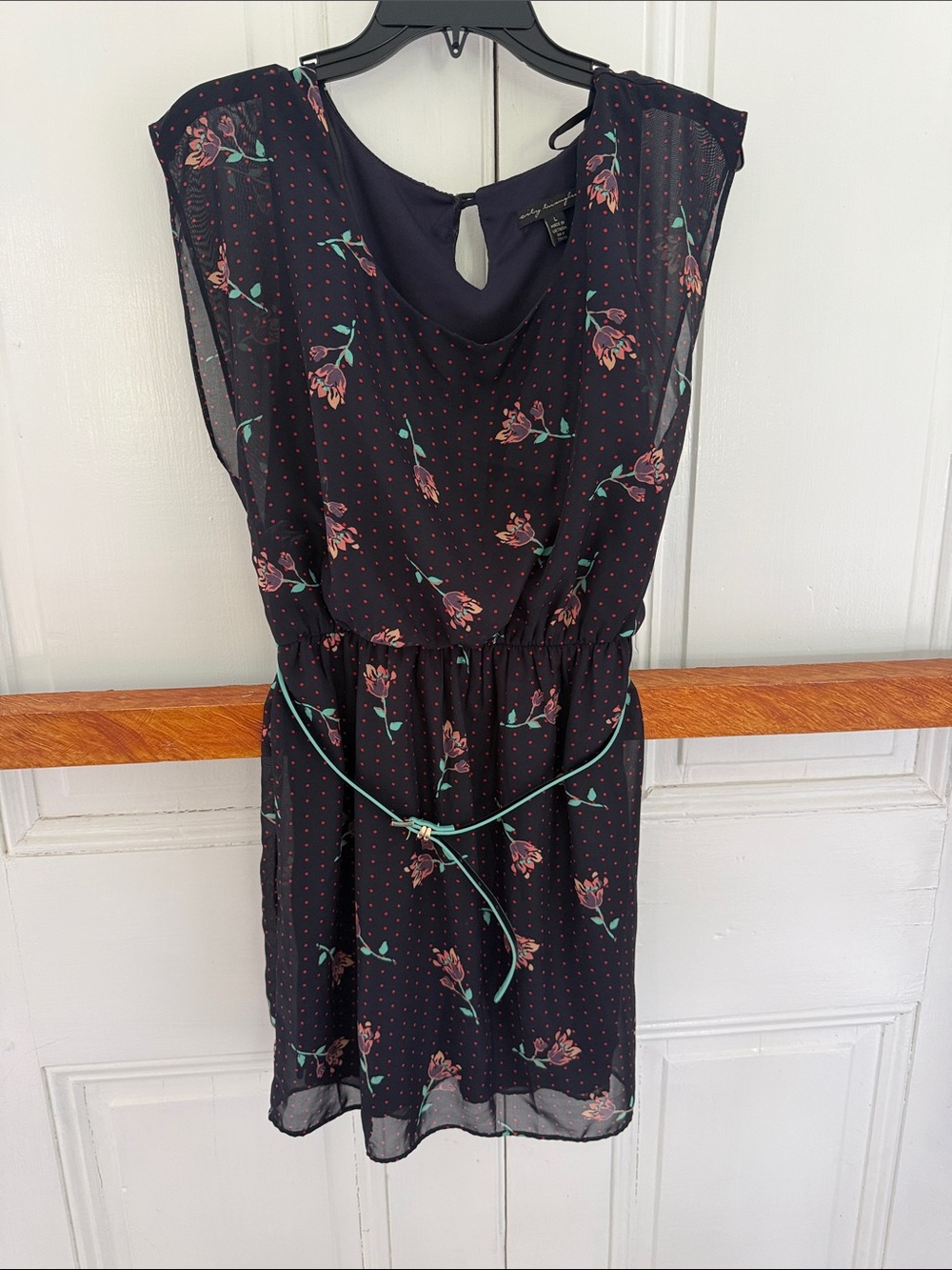 City Triangles Navy Floral Midi Dress with Mint Tie